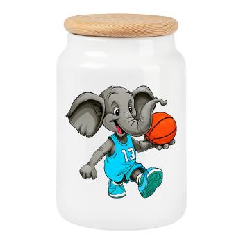 Elephant Basketball Hooper - Boîte à biscuits avec couvercle en bois - blanc - Devant