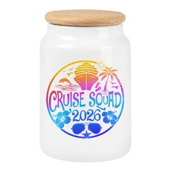 Cruise Squad 2026 Voyage entre filles Ambiances tropicales rétro - Boîte à biscuits avec couvercle en bois - blanc - Devant