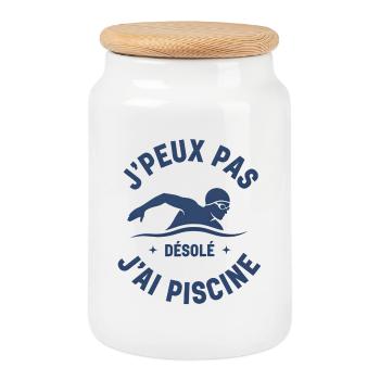 J'peux pas jai piscine - Boîte à biscuits avec couvercle en bois - blanc - Devant