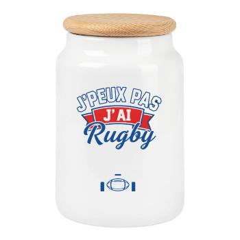 J'peux pas j'ai Rugby - Boîte à biscuits avec couvercle en bois - blanc - Devant