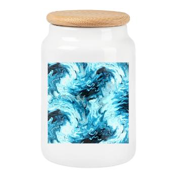 Vagues à motif marbre aqua - Boîte à biscuits avec couvercle en bois - blanc - Devant