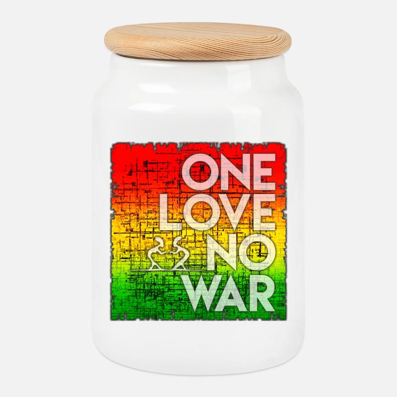 One Love No War Rainbow - Cookie Jar with Wooden Lid - white