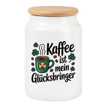 Le café est mon porte-bonheur - Boîte à biscuits avec couvercle en bois - blanc - Devant