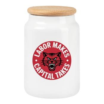 Labor makes, Capital takes - Socialism Logo Badge - Cookie Jar with Wooden Lid - white - Front