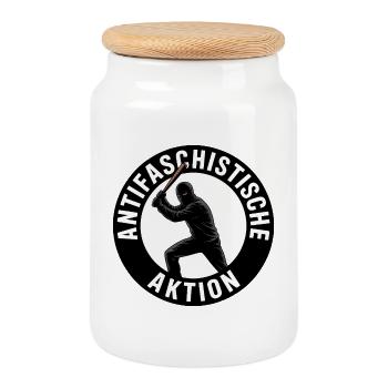 Antifascist Action - Antifa Tee - Cookie Jar with Wooden Lid - white - Front