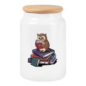 Rat de bibliothèque Chouette Oiseau Lecture Livres Art - Boîte à biscuits avec couvercle en bois - blanc - Devant