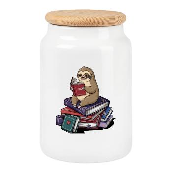 Rat de bibliothèque Paresseux Animal lit Livres Art - Boîte à biscuits avec couvercle en bois - blanc - Devant
