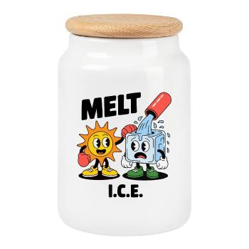 Dessin animé sur la fonte de la glace et le changement climatique - Boîte à biscuits avec couvercle en bois - blanc - Devant