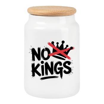No Kings Statement Design - Cookie Jar with Wooden Lid - white - Front