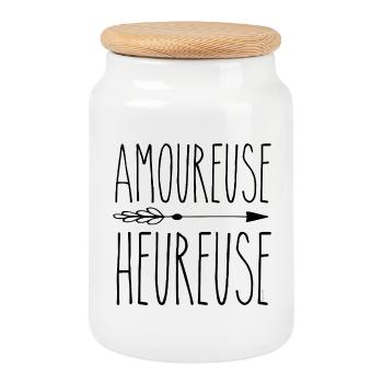 Happy lover - Cookie Jar with Wooden Lid - white - Front