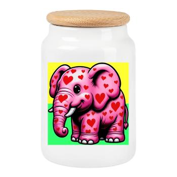 Elephant with Heart and Hearts - Cookie Jar with Wooden Lid - white - Front