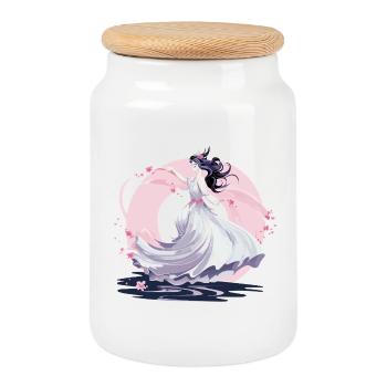 Danse de la Lune de la Fée des Cerisiers en Fleurs - Boîte à biscuits avec couvercle en bois - blanc - Devant