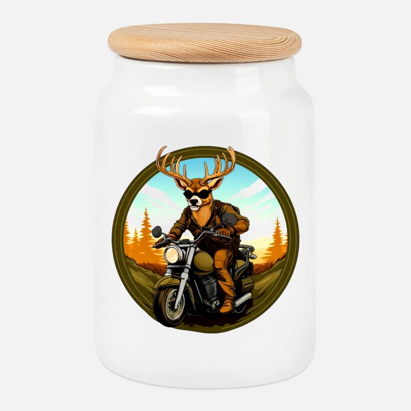 Motorrad Hirsch - Keksdose mit Holzdeckel - Weiß