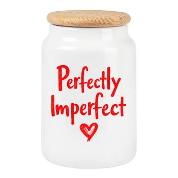 Perfectly Imperfect Heart Lettering - Cookie Jar with Wooden Lid - white - Front