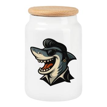 Requin avec style - Boîte à biscuits avec couvercle en bois - blanc - Devant
