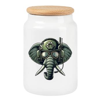 Elefant auf Mission - Keksdose mit Holzdeckel - Weiß - Vorne