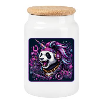 Parti des Pandas Licornes - Boîte à biscuits avec couvercle en bois - blanc - Devant