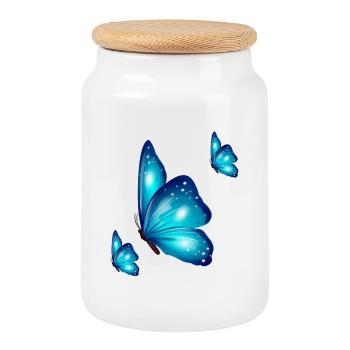 Trio papillons - Boîte à biscuits avec couvercle en bois - blanc - Devant