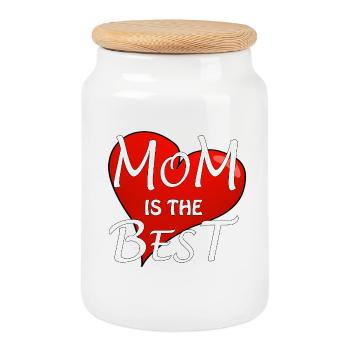 MOM IS THE BEST - Cookie Jar with Wooden Lid - white - Front