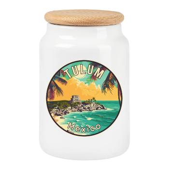 Tulum au Mexique Paradis Tropical Art de voyage - Boîte à biscuits avec couvercle en bois - blanc - Devant