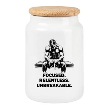 Focused Relentless Unbreakable MMA Fighter - Cookie Jar with Wooden Lid - white - Front