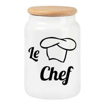Chef - Kitchen - Cook - Cookie Jar with Wooden Lid - white - Front