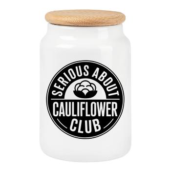 Cauliflower serious about cauliflowers - Cookie Jar with Wooden Lid - white - Front