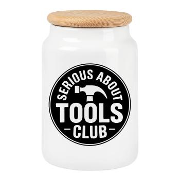 Serious about tools club - Cookie Jar with Wooden Lid - white - Front