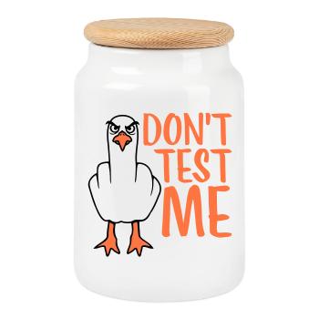 Don't Test Me Seagull Bird Naughty Middle Finger Evil - Cookie Jar with Wooden Lid - white - Front