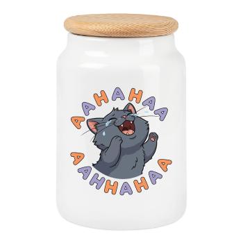 Laughing Cat Burst - Cookie Jar with Wooden Lid - white - Front