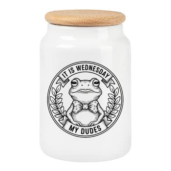 Logo du nœud papillon Wednesday Frog - Boîte à biscuits avec couvercle en bois - blanc - Devant