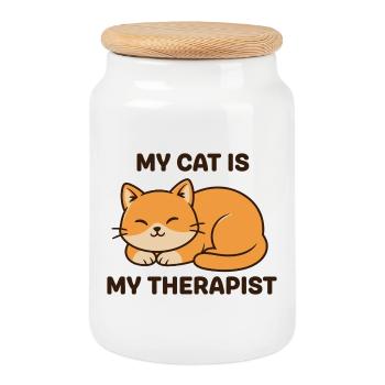 Mon chat est mon thérapeute - Boîte à biscuits avec couvercle en bois - blanc - Devant