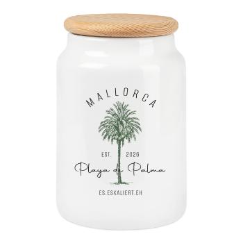 Logo du palmier de Majorque établi en 2026 - Boîte à biscuits avec couvercle en bois - blanc - Devant