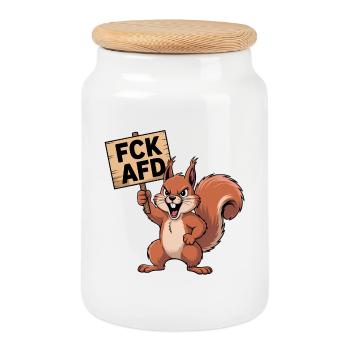 FCK AFD - Antifa Eichhörnchen Tee - Keksdose mit Holzdeckel - Weiß - Vorne