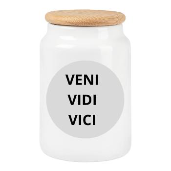 Veni Vidi Vici Three Line Circle Print - Cookie Jar with Wooden Lid - white - Front