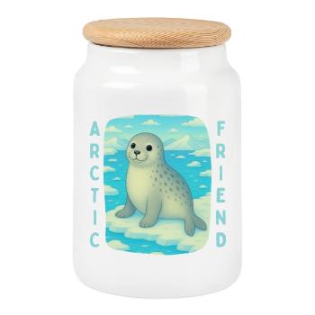 Mignon phoque sur la croix - Boîte à biscuits avec couvercle en bois - blanc - Devant