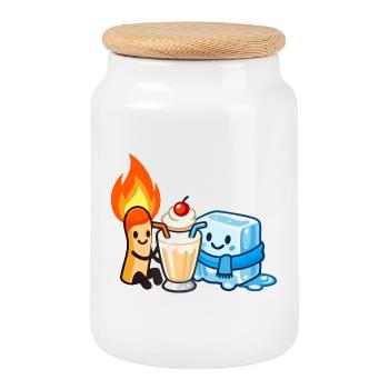 Les opposés sirotent ensemble - Boîte à biscuits avec couvercle en bois - blanc - Devant