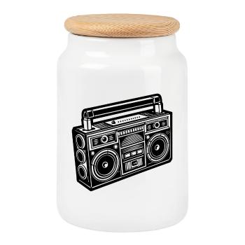 Radio boombox - Cookie Jar with Wooden Lid - white - Front