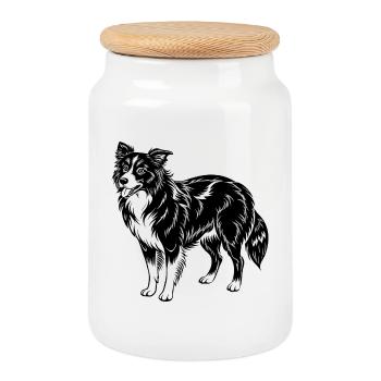 Border Collie - Boîte à biscuits avec couvercle en bois - blanc - Devant