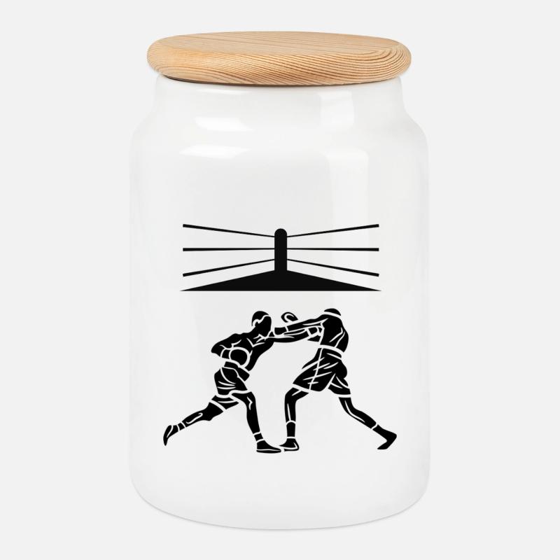 boxer - Cookie Jar with Wooden Lid - white