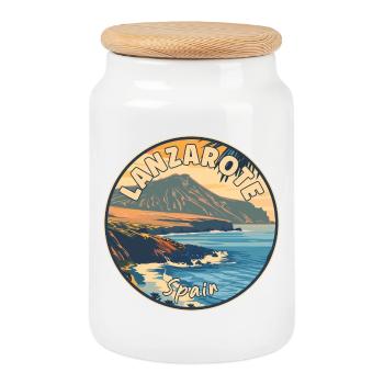 Entdecken Sie Lanzarote in Spanien – Vintage Kanarische Inseln - Keksdose mit Holzdeckel - Weiß - Vorne