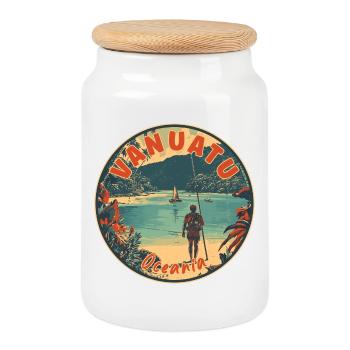 Discover Vanuatu In Oceania Tropical Paradise - Cookie Jar with Wooden Lid - white - Front