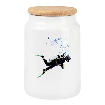 Plongeur sous-marine rétro en pixel art - Boîte à biscuits avec couvercle en bois - blanc - Devant