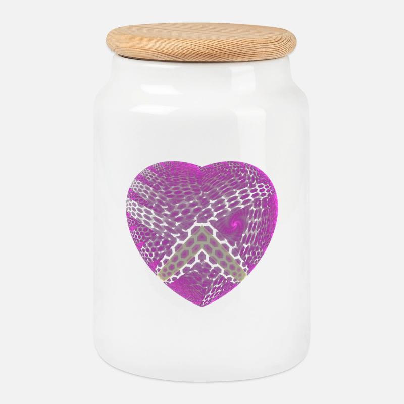 Lila Herz mit Hexagon-Pfeil - Keksdose mit Holzdeckel - Weiß
