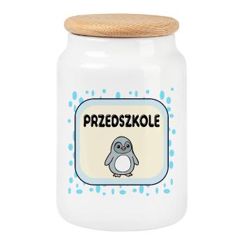 Penguin Kindergarten - Cookie Jar with Wooden Lid - white - Front