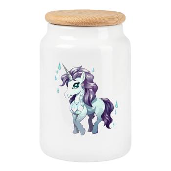 Unicorn Crystal Rain - Cookie Jar with Wooden Lid - white - Front