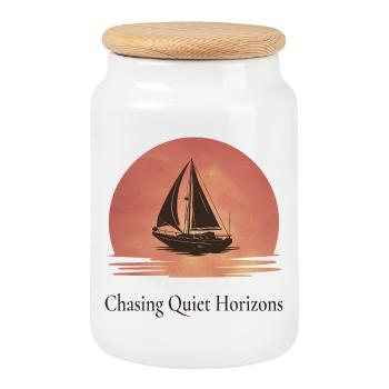 Chasing Quiet Horizons Sail Design - Cookie Jar with Wooden Lid - white - Front