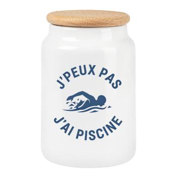 J'peux pas, j'ai piscine - Boîte à biscuits avec couvercle en bois - blanc - Devant