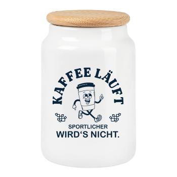 Coffee is running – it doesn't get any sportier vintage - Cookie Jar with Wooden Lid - white - Front