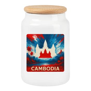 Conception du temple au Cambodge - Boîte à biscuits avec couvercle en bois - blanc - Devant